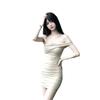 Pure desire wind pleated shoulder dress women's summer waist shows figure hip skirt temperament with chest pad short skirt