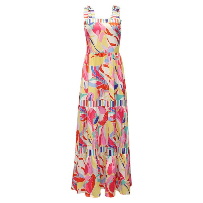 Women's Summer Vacation Print Halter Patchwork Swing Dress