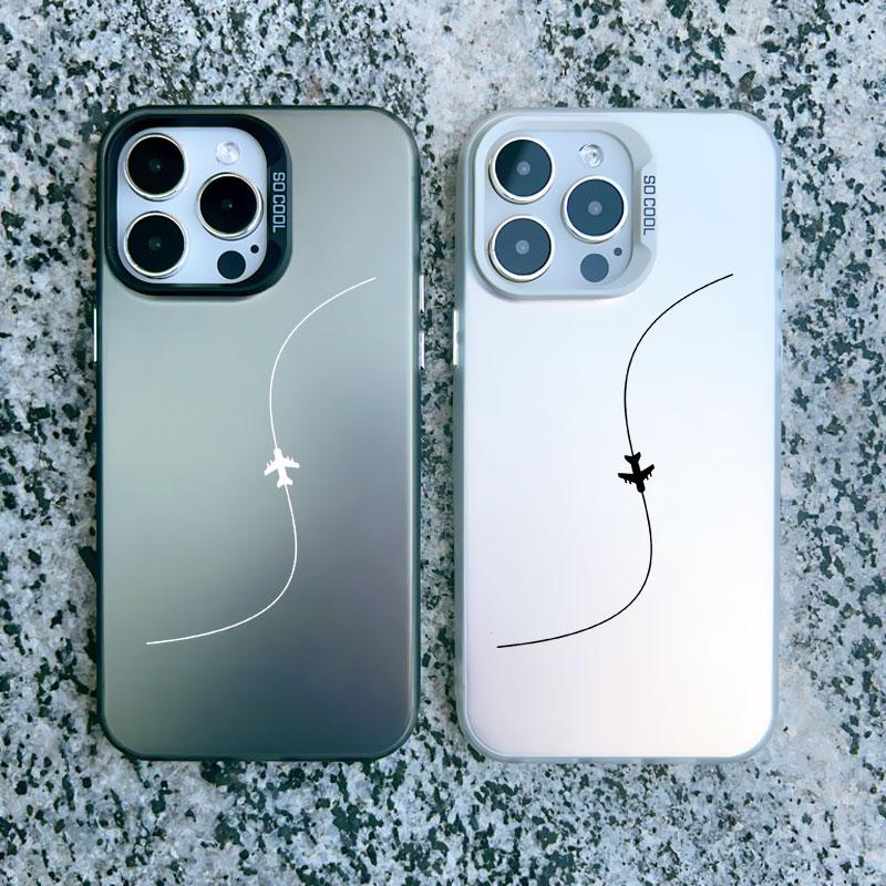 Aircraft Airplane Heart Couple Phone Case For Apple iPhone 16 15 13 12 11 Pro Max 13 Mini 14pro Max Plus Shockproof Laser Covers