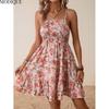 MODIQUE 2025 Summer New Women's Sexy Floral Print Elastic Waist Slip Short Dress Ladies Elegant A-Line Sleeveless Dress Adjustable Shoulder Stra
