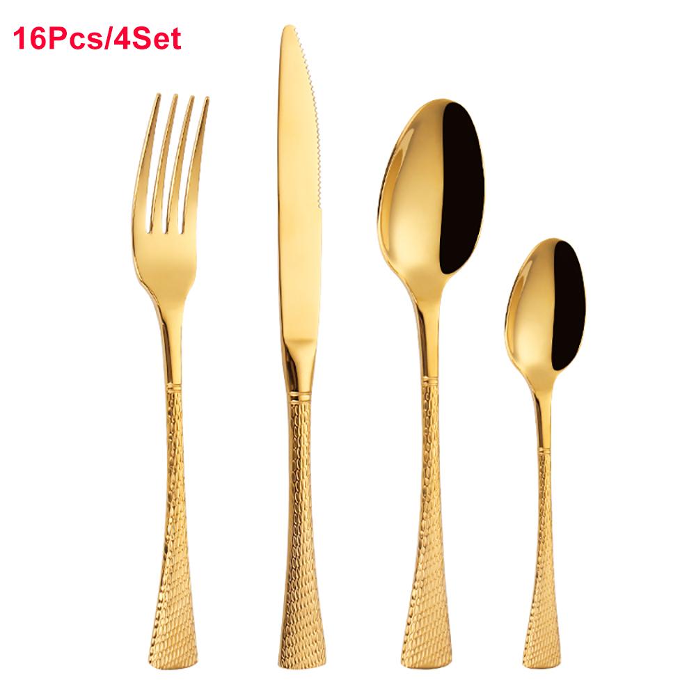 16/20/24 Pieces Gold Cutlery Set Knife Fork Spoon Set Stainless Steel Tableware Snake Scale Handle Dinnerware Kitchen Utensils