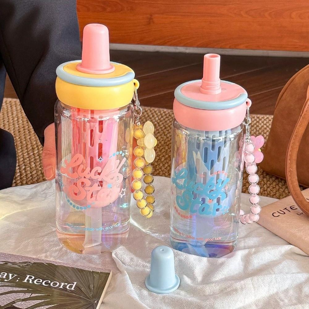 630ml Glass Water Bottle High Temperature Resistant with Infuser Filter Water Cup with Straw Leak Proof Tea Cup Summer Use