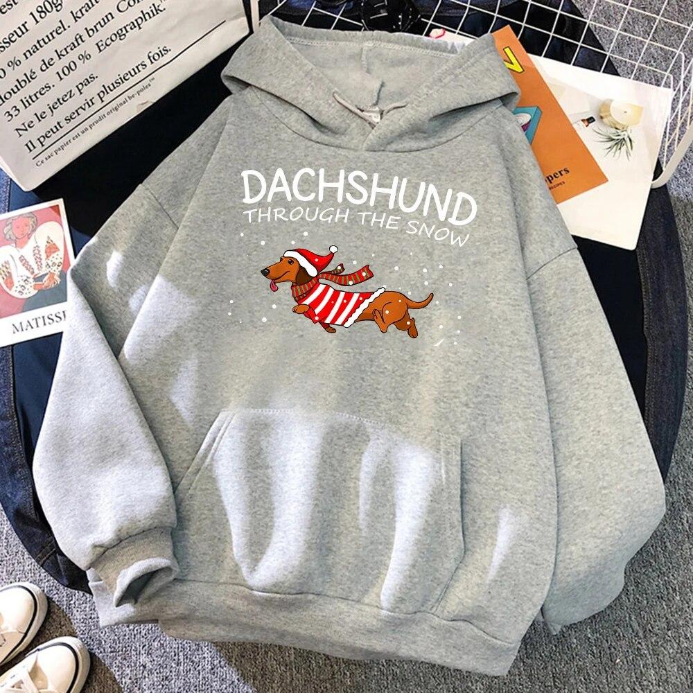 Jezevčík přes sníh Funny Dog Vánoční Unisex mikina Kreativní Roztomilé Oversize Oblečení Podzimní Fleece Polover Unisex mikiny