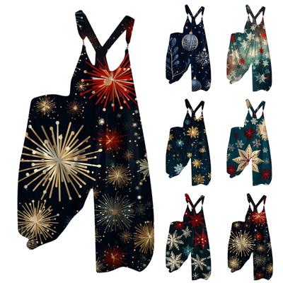 Women's Christmas Overalls Small Fresh Christmas Tree Print Retro Jumpsuit