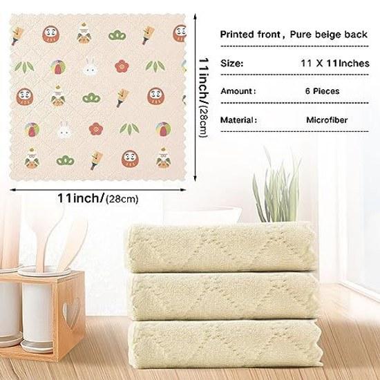 Kitchen cloth Japanese style pattern pink rabbit floral design dishcloth absorbent quick-drying stain removal wiping set 6 stylish cleaning household