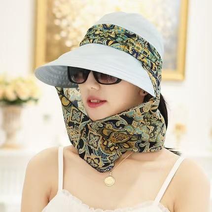 Summer sun hat women's sun hat cycling outdoor folding beach sun hat women's summer big edge face cover summer hat