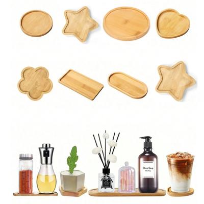 Bamboo Cup Coasters Soap Dispenser Tray Vanity Jewelry Organizer Candles Storage Flower Pot Round Tray Kitchen Bathroom Decor