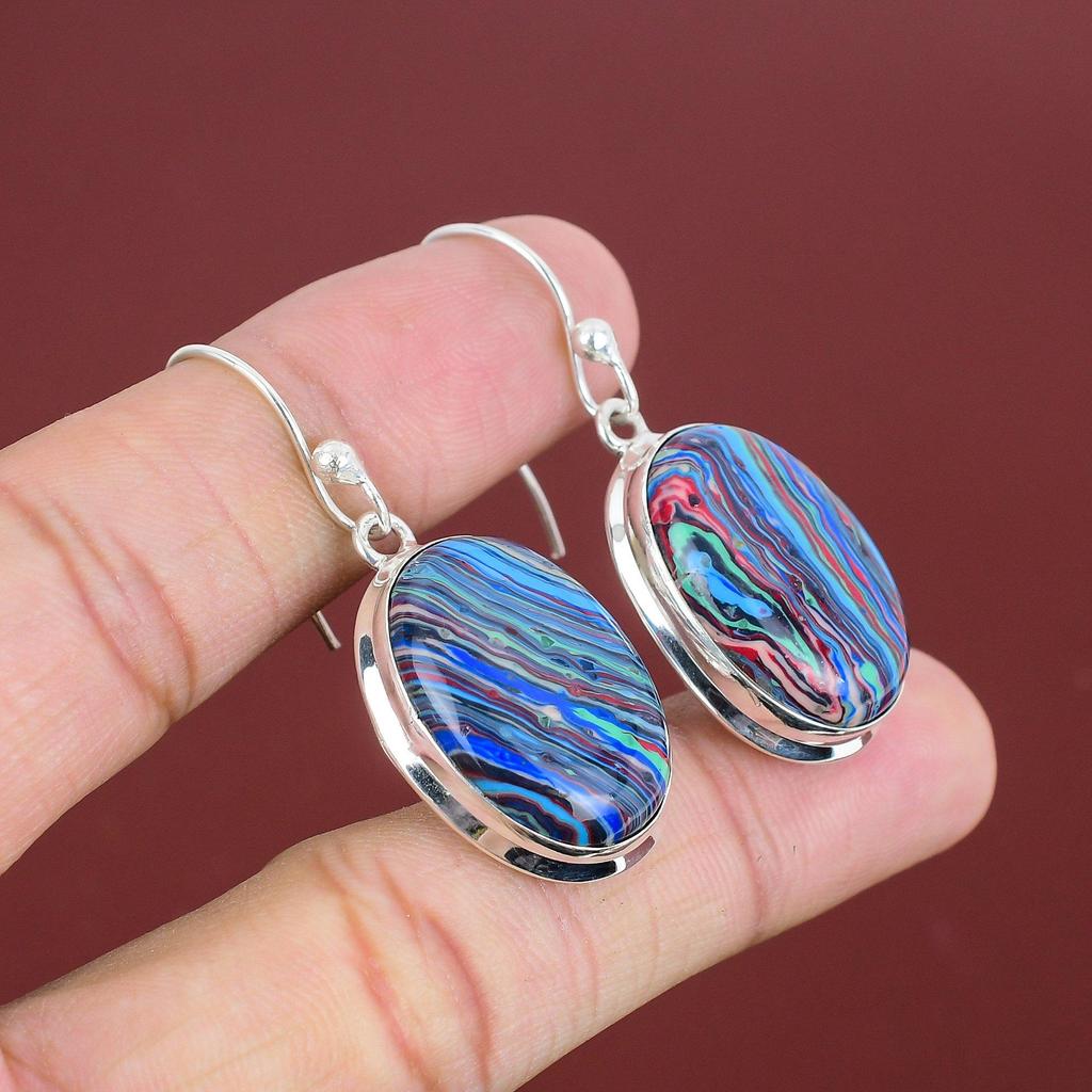 Rainbow Calsilica Earring Original Gemstone Jewelry 925 Sterling Silver Earring Handmade Earrings Gifts For Women Very Pretty Silver Jewelry