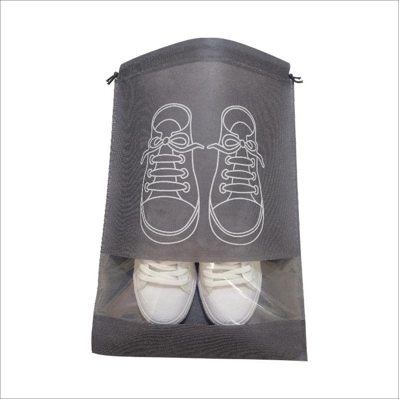 Travel Shoe Bag - Gray Non-Woven Drawstring Storage for Shoes and Clothes