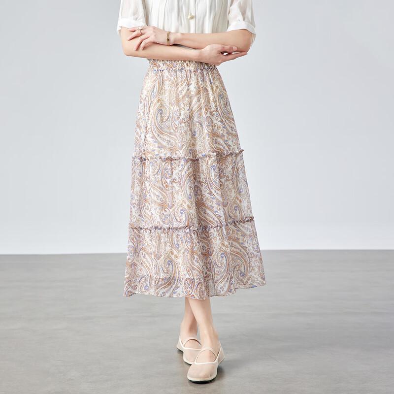Srcr 100% Mulberry Silk Printed A-Line Midi Skirt XL