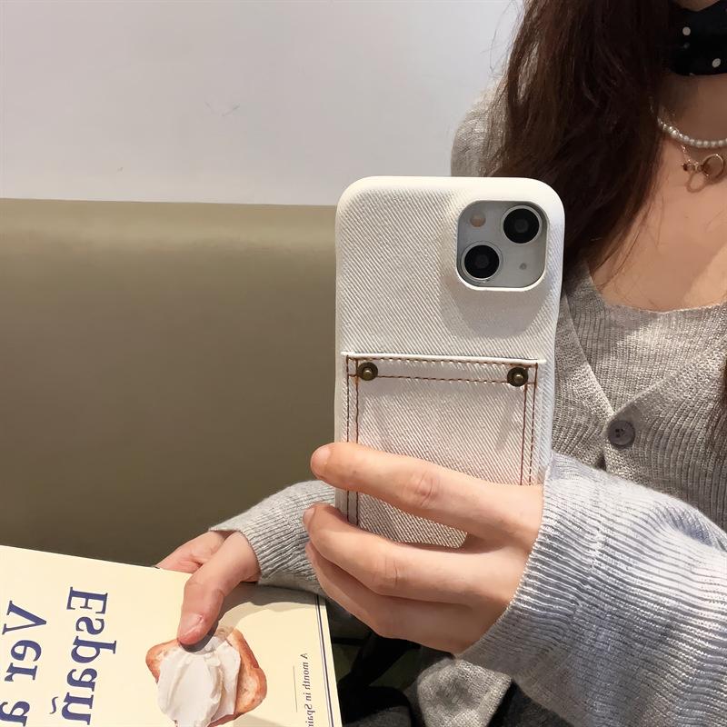 

Роскошный джинсовый кожаный чехол-картхолдер для iPhone17 16 15 14 13 12 11 Pro Max iPhone 17 Pro Max белый