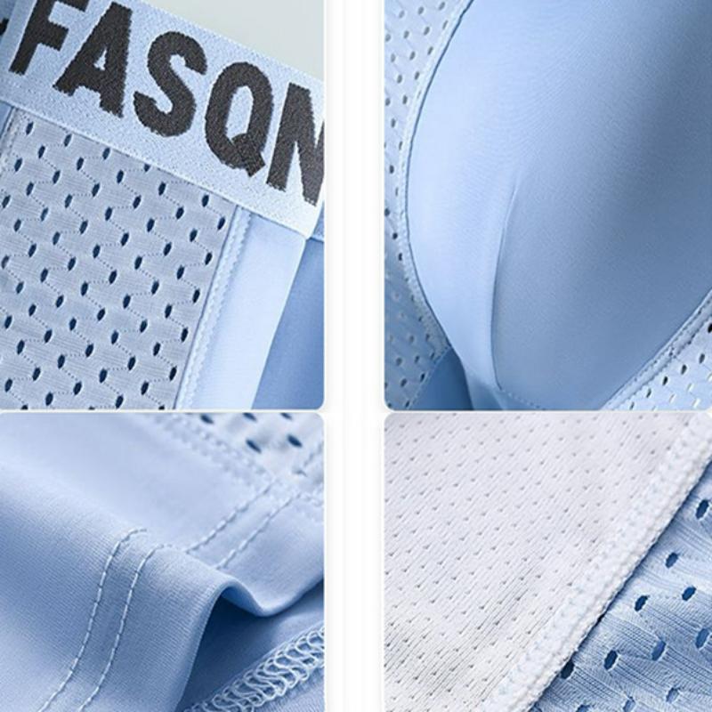 2XL-5XL Men's Ice Silk Mesh Breathable Boxer Briefs Mid-Rise Seamless Men's Underwear Plus Size