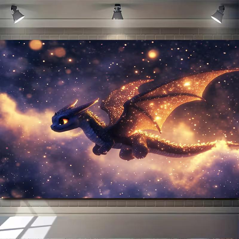 2D Fantasy Dragon Backdrop Toothless Starry Night Galaxy Party Banner 47.2x31.5inch/120*80cm