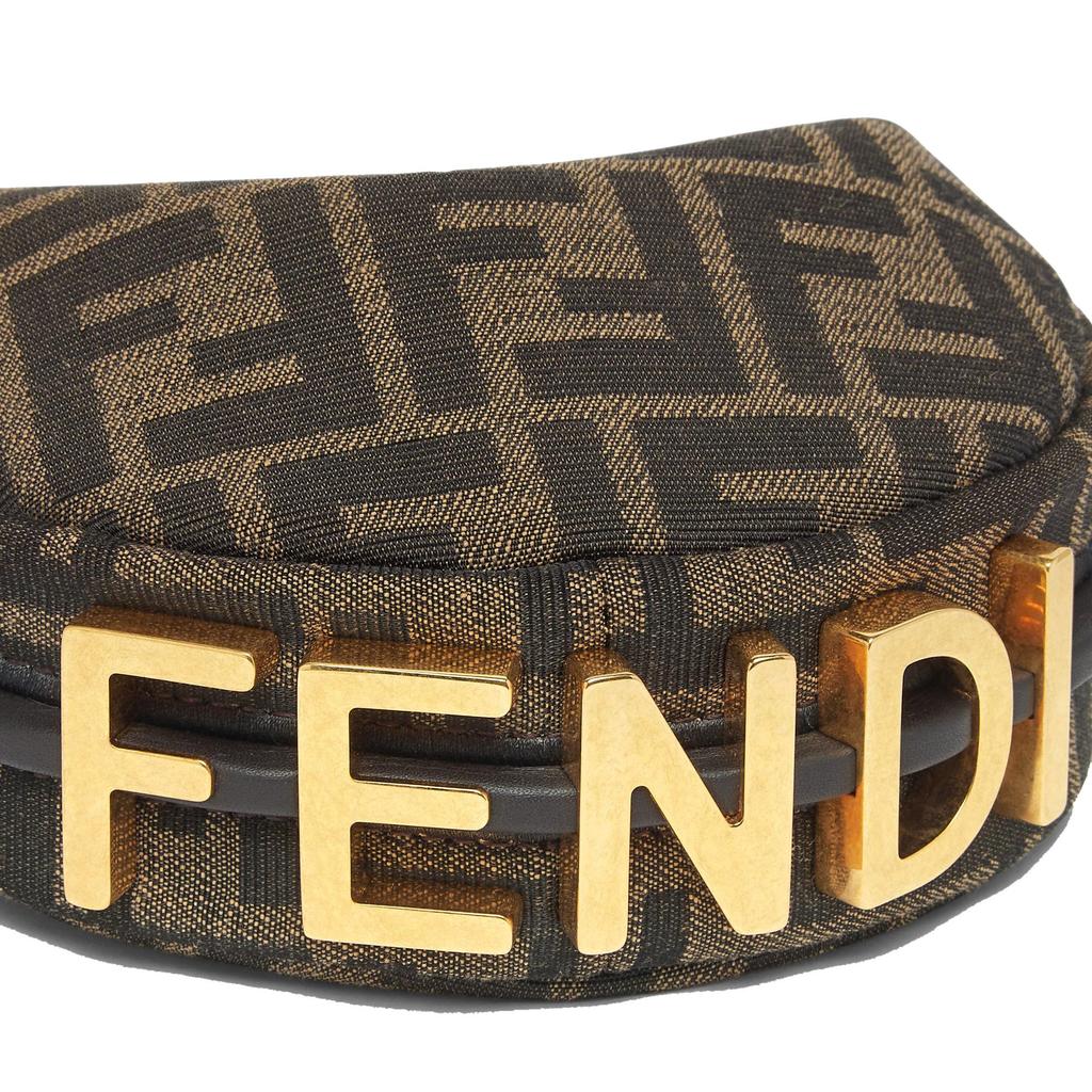 Fendi Graphy Pozlacený kovový zip Látková půlměsícová taška Dámské kabelky Hnědá 7AS089-ANSQ-F197W
