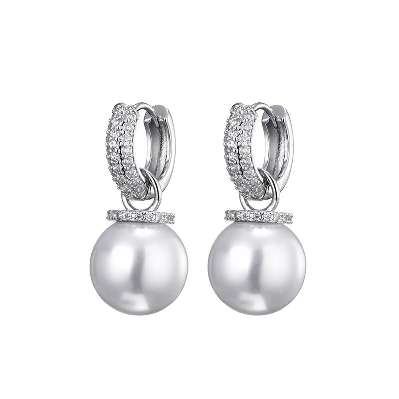 Fahion Round Big Pearl Bead Pendant Drop Hoop Earring For Women Zinconia Ear Buckle Elegant Wedding Banquet Party Jewelry Gift