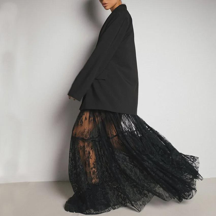 Krajková průsvitná sukně s vysokým pasem - Evropská a americká móda pro léto 2025