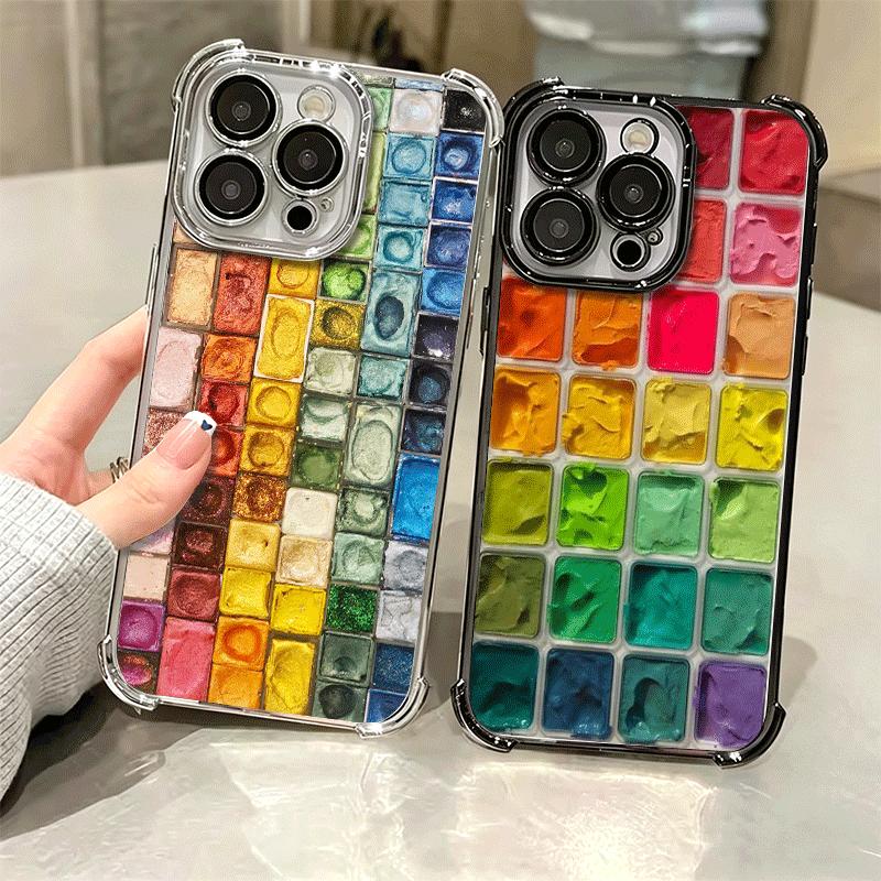 Watercolors Set Paint Palette Plating Phone Case For Iphone 16 17 Pro Max Air 16E 14 15 Plus 12 13 Mini Anti-Fall Airabag Cover