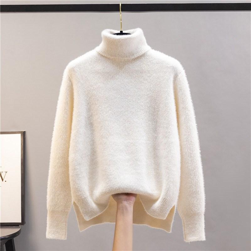 Winter Turtleneck  Thicken Sweater Women Casual Warm Plush Lining Knit Tops Add Velvet Bottomed Blue Pullover