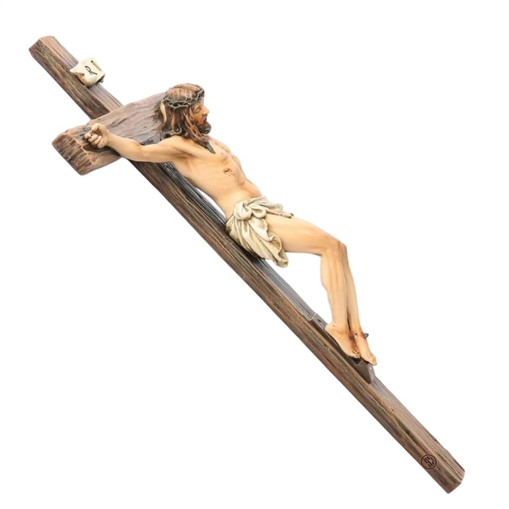 Náboženský kříž Ježíše Krista Krucifix socha pro křesťanské domácí dekorace Svatý katolický figurka řemesla Nástěnná závěsná ozdoba