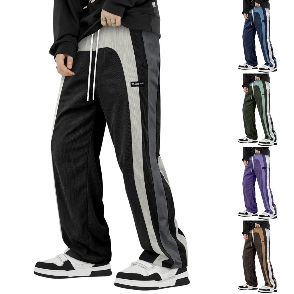 Men's Colorblock Striped Corduroy Trousers Men's Casual Fashion Trousers