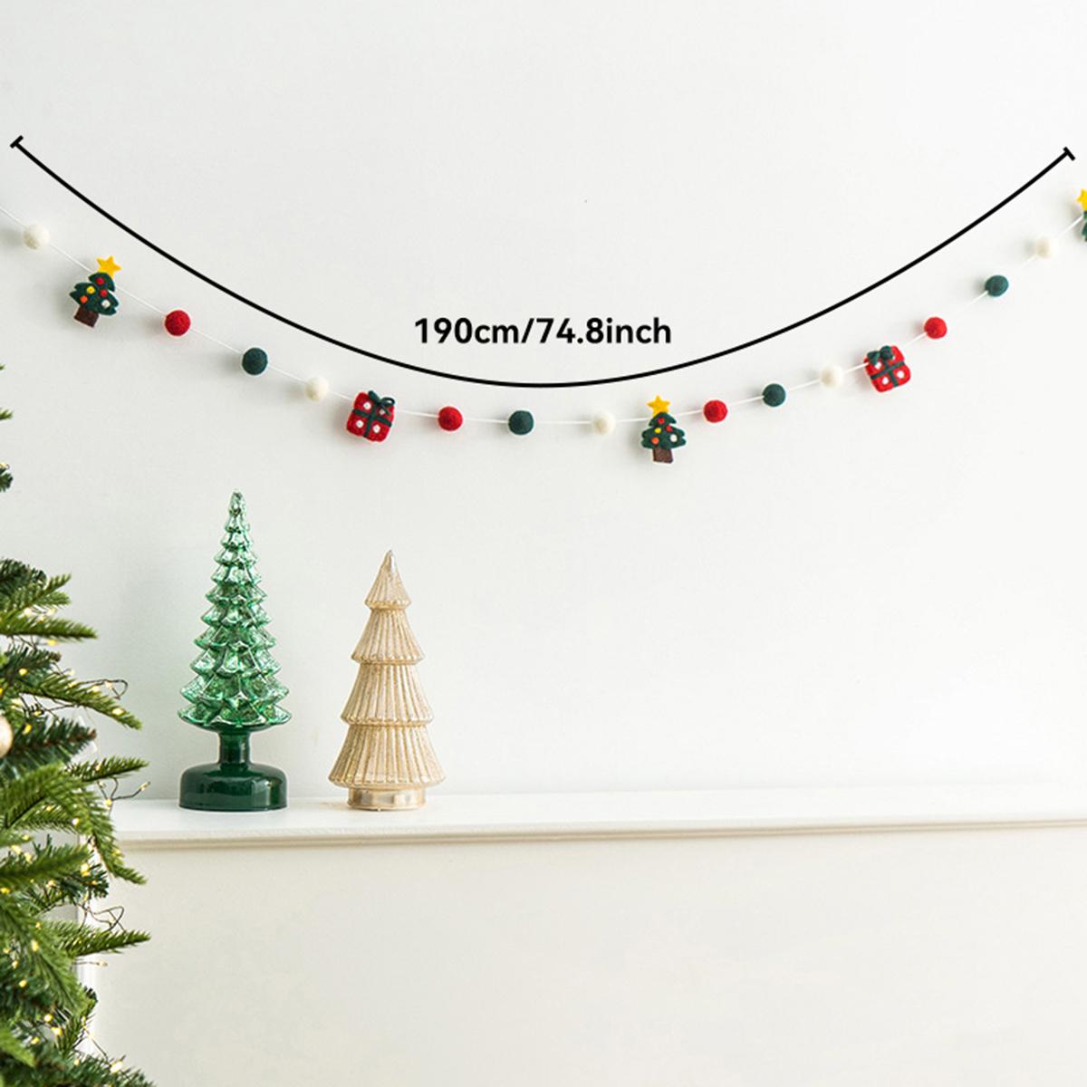 

1pc Christmas Felt Pom Pom Garland- Santa, Reindeer, Tree & Gift Box Decorations, Festive Banner for Home Wall & Xmas Tree Decor
