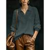 2026 New Women's Loose Printed Faux Wool Knitted Pullover Retro Paisley Jacquard Lapel Premium Gray Dark Pattern Textured Top