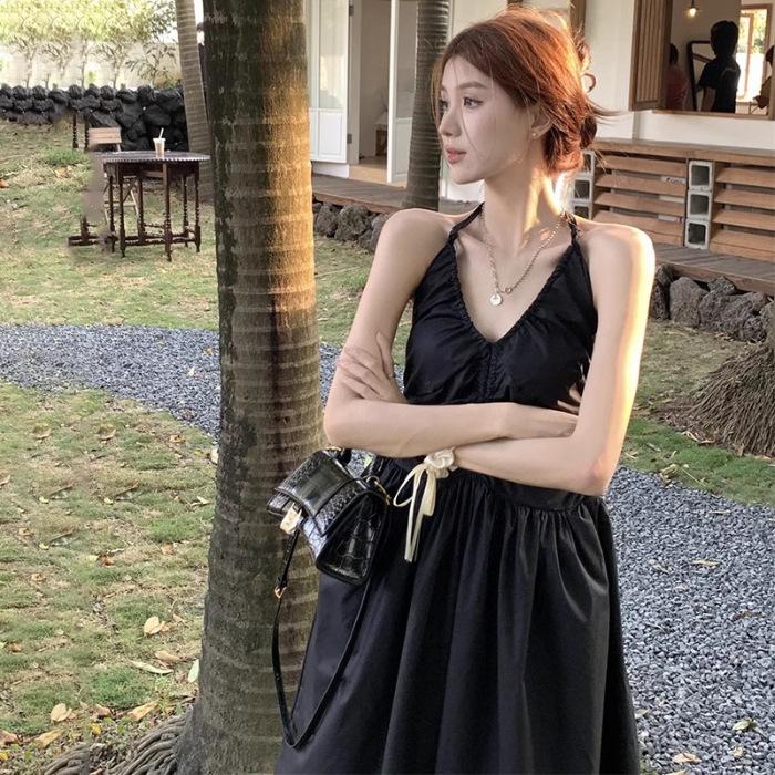 French White Neck Suspender Dress Female Summer Thailand Fairy Mori Backless Seaside Holiday Fluffy Dress