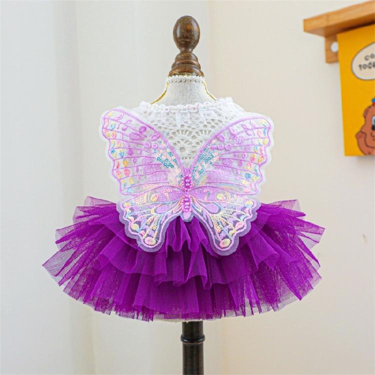 Dog Tulle Dresses Cats Princess Dress Pet Costume Dress with Embroidery Butterfly Wedding Cats Formal Event Photo Outfit