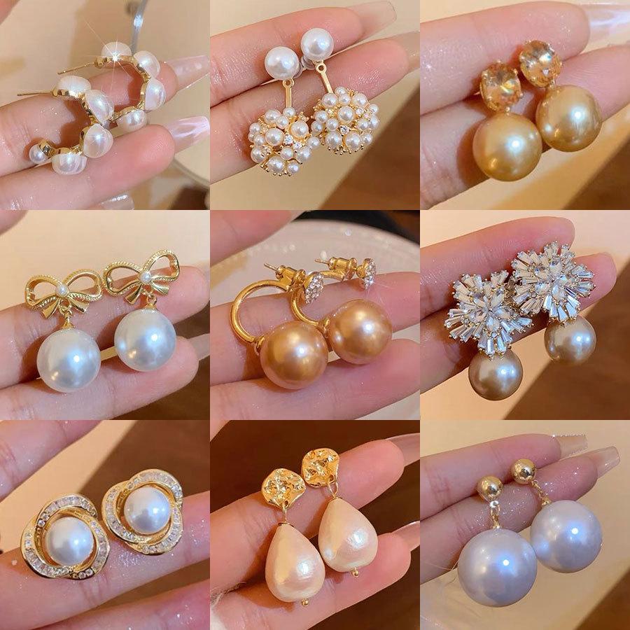 Elegant Zircon Pearl Earrings: French Retro Light Luxury Studs 2024 Edition