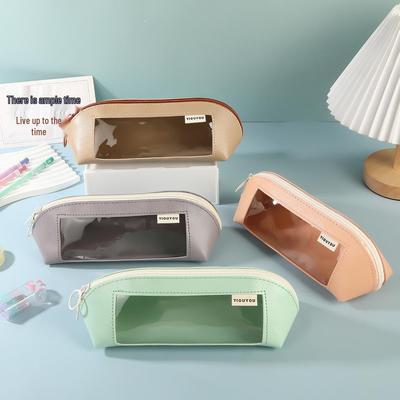 Doppelseitiges Leder-Federmäppchen im koreanischen Stil mit transparentem Fenster