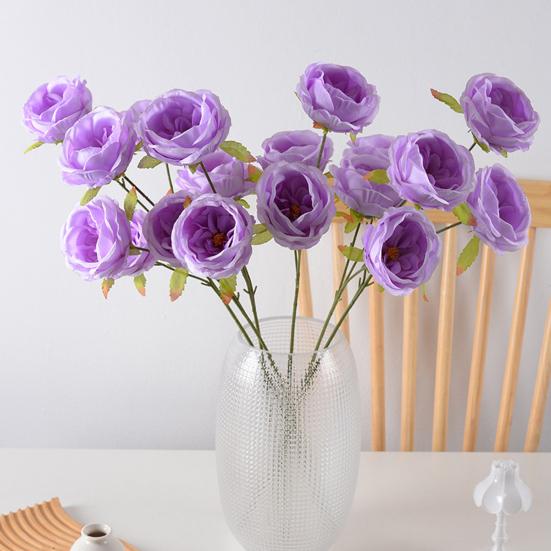 26" Artificial Rose Flower Realistic Fake Silk Rose Flower with Long Stems 3 Heads Full Blooms Faux Flower Branch for DIY Bridal Bouquet Home Wedding