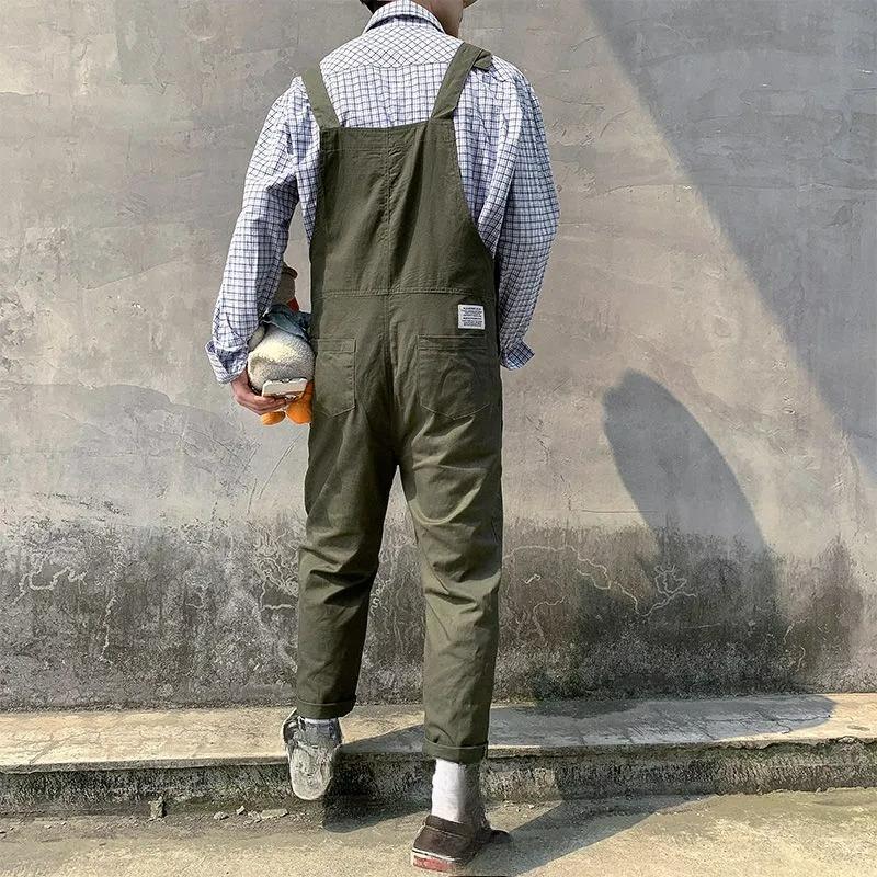 Hong Kong Style Bib Pants Men's Summer Suspenders Korean Version of Loose Straight Nine-point Wide-leg Pants Super Fire Bib Pants