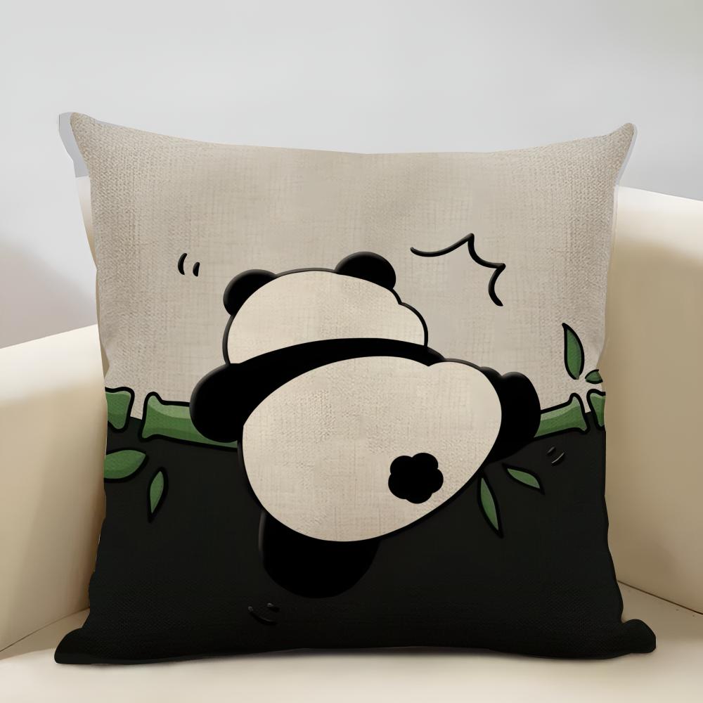 Lieblicher Panda Kissenbezug Haushaltsdekoration Leinen Sofakissenbezug: Hautfreundlich & Atmungsaktiv Mit Unsichtbarem Reißverschluss