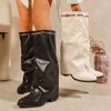 Long Boots Autumn New Sleeve Rhinestone Metal Buckle Soft Sole Non-Slip Trouser Bottom Block Heel Shoes