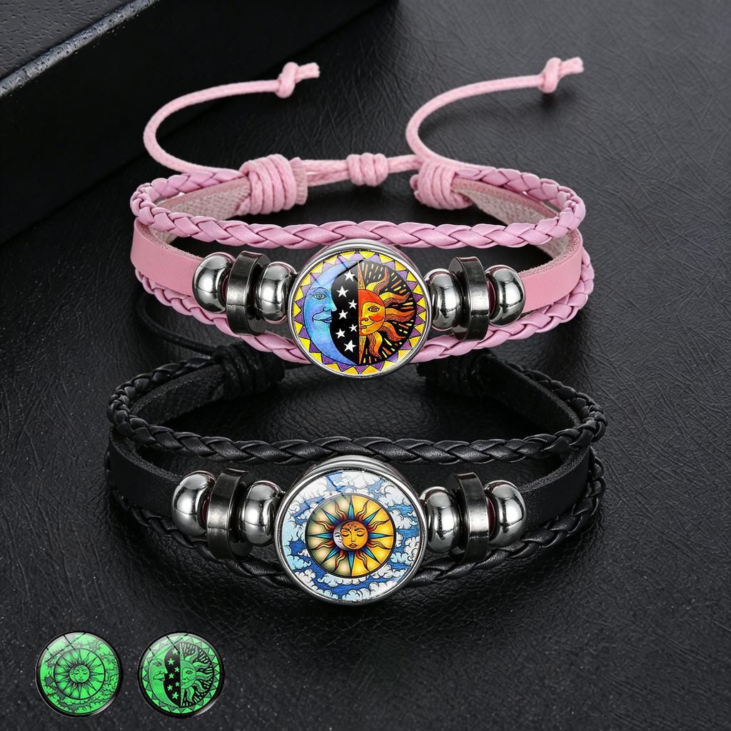 1Pc Glow In Dark Sun Moon Lover Couple Bracelet, Handmade Beaded Braided Unisex