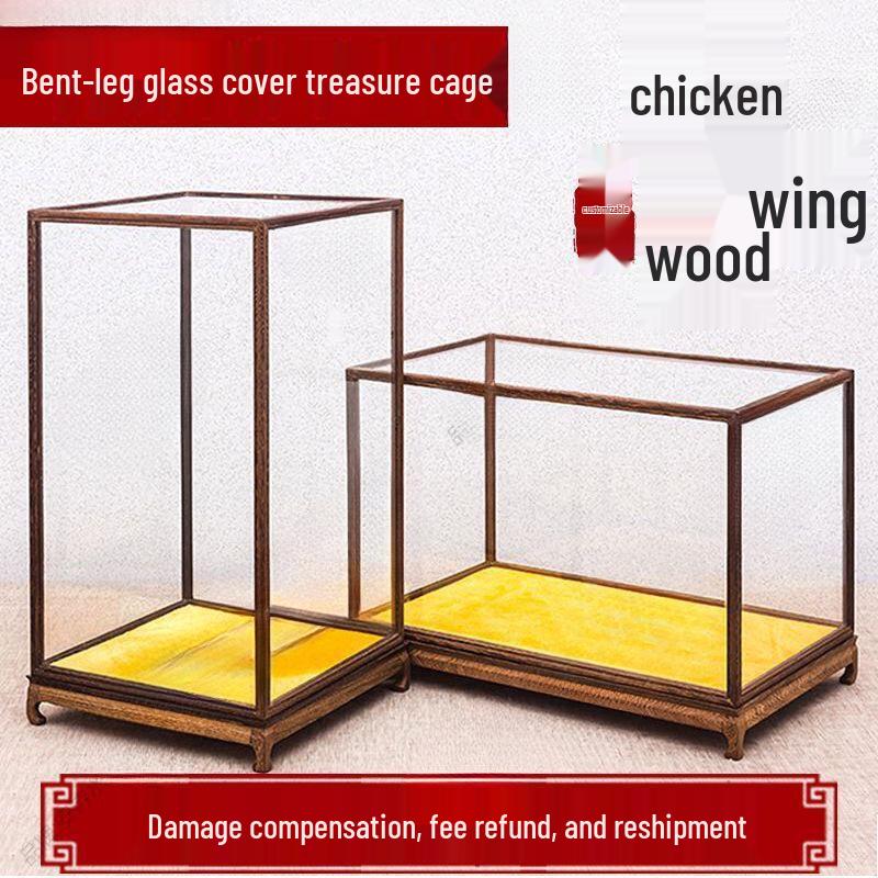 Rosewood Glass Treasure Cage for Guanyin and Buddha Statues – Custom Dustproof Display Box Ornament