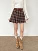 Vintage Patchwork Leather Buckle Plaid Pleated A-Line Skirt for Women - Winter High Waist