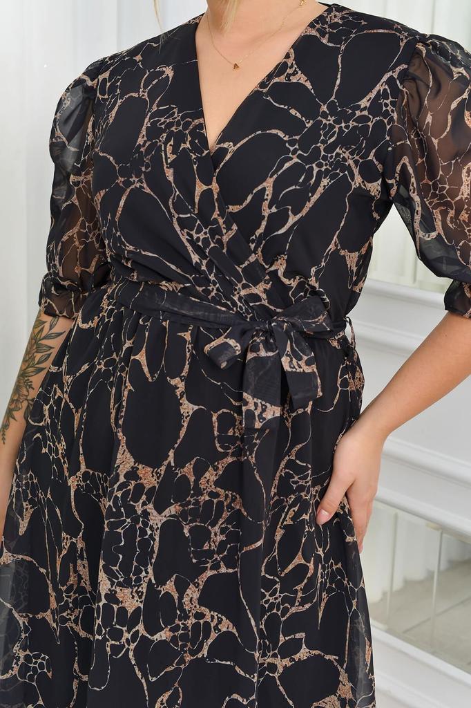 Women's Big Size Dress Plus Size Marble Patterned Chiffon Dress