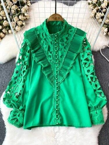 Γυναικεία γυναικεία μπλούζα σε στυλ vintage δικαστήριο με μακρυά μανίκια με φαναράκια πουκάμισα γυναικεία μπλούζα