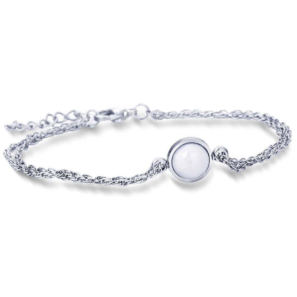 Elegant White Round Ceramic and Titanium Steel Women s Bracelet белый