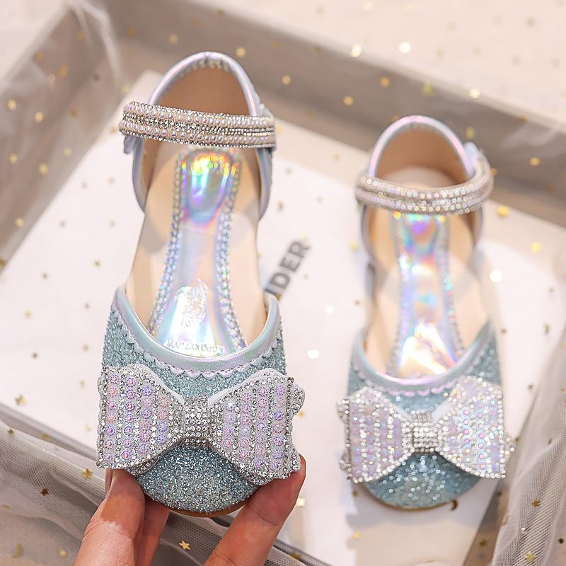 Kindersandalen für Mädchen Strass Schleife Zehen umwickelt Prinzessin Mary Janes für Party Hochzeit Shows Kindermode Schuhe 2024 Neu