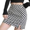[PureAribon] Plus Size Checkered High-Waist Slit Mini Skirt (JP, Alphabet, XL, Black and White Check)