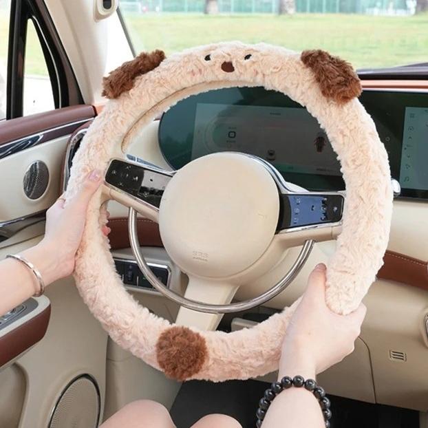 Universell Winter Warm Weich Plüsch Cartoon Bärenohr Auto Innenraum Auto Lenkradabdeckung Handgriff Abdeckung Auto Innenraum