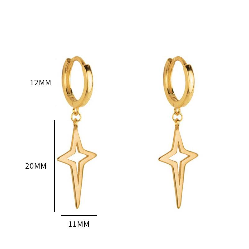 CARLIDANA New Trendy Asymmetrical Four-Pointed Star Tapered Earrings Stainless Steel Hot Style Star Hoop Earrings for Women