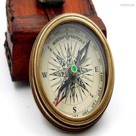 5.715 Cm Brass Hand Made Fully Functional Compass with Leather Case Robert Frost Poem Engraved