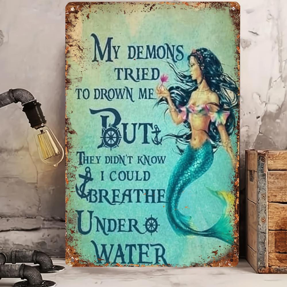 

ClassicNauticalDecor M-Mermaid Sign - Antique Tin Wall Art - Bar/Outdoor - Perfect Christmas Gift 20x30cm（7.8x11.8inch）