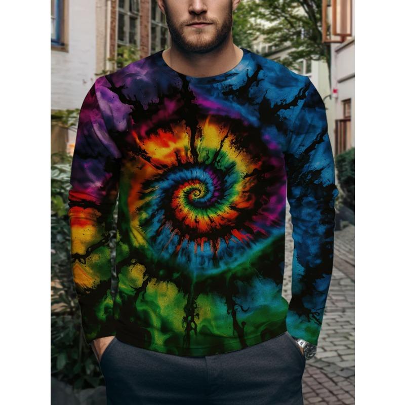 Men's Long Sleeve T-Shirt with Artistic Face Print Round Neck Casual Top Fashion Versatile Stylish Base Layer