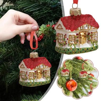 1pc Christmas House Tree Hanging Ornaments Glass Decorations for Home New Year Party Nativity Glass Christmas Toys