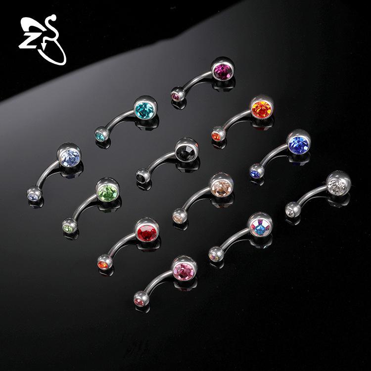 Cross-Border Titanium Steel Zircon Belly Button Ring Set with Double-Headed Design