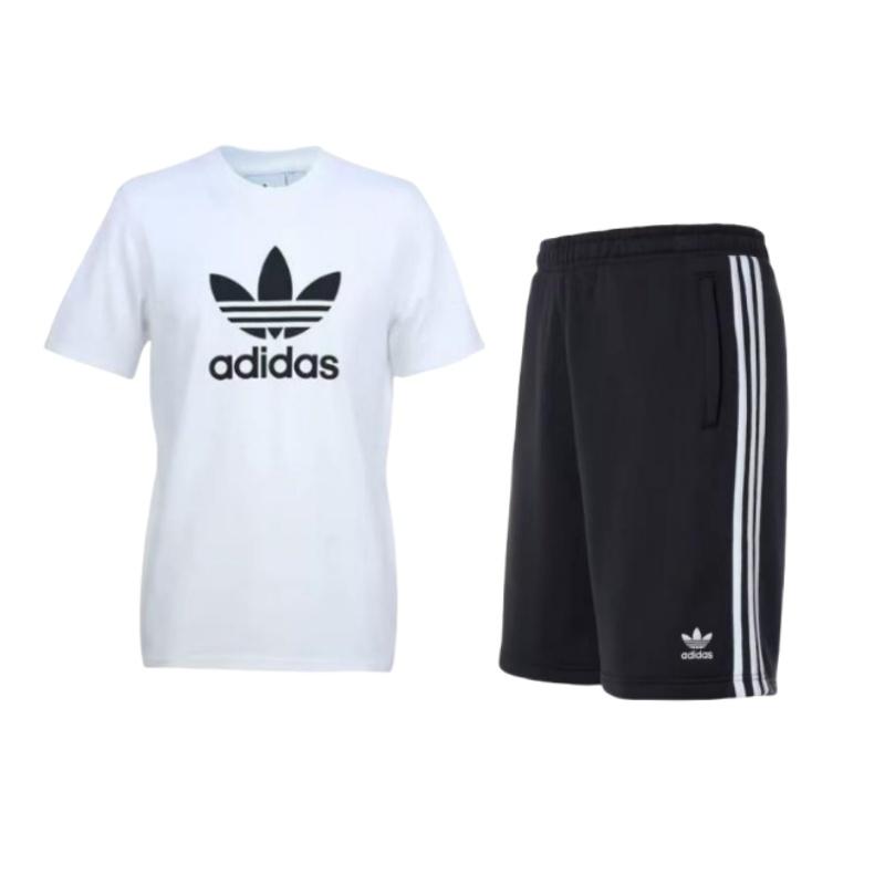 

Adidas Trefoil Letter Print Breathable Short Sleeve Comfortable American Vintage Shorts Casual Sports Set Men sets CW0710+DH5798 L